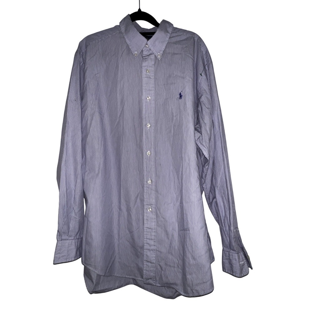 Ralph Lauren Mens Yarmouth Shirt White blue Stripes Long Sleeves Classic 16.5/35